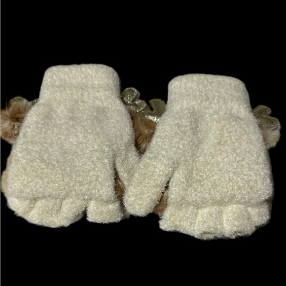 JUSTICE Girl's Deer Earflap Beanie Hat with Matching Gloves Set Cream One Sz EUC - Picture 11 of 15